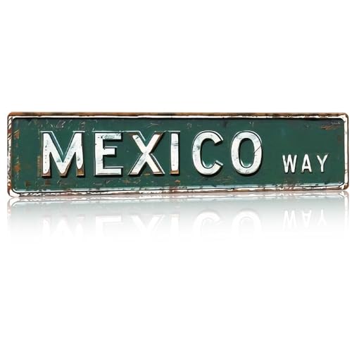 MEXICO WAY Decorative Sign (Mexican-Themed), 4x16 Inch (10x40cm) Aluminum Wall Decor, Distressed...