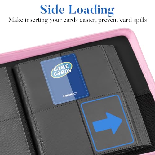 Image of Fabmaker Premium 4 Pocket Zip Card Binder, Trading Card Binder for 320 Cards, Portable PU Card Collection Binder, Collector Card Album Folder for Game & Sports Cards (Pink)