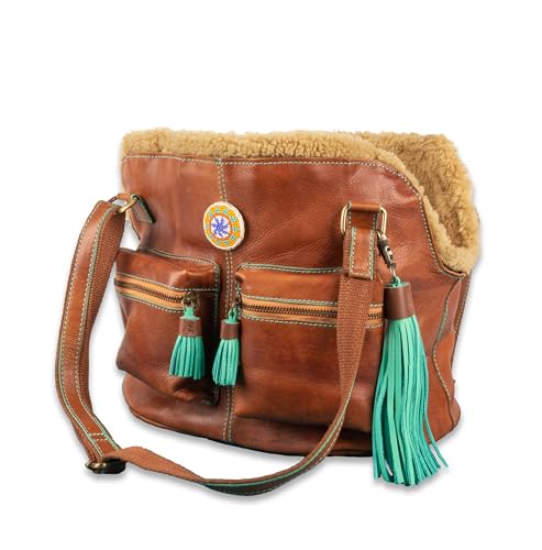 Dog with a Mission - Hundetasche | Hundetragetasche für kleine Hunde | Welpentasche | Transporttasche | Hundereisetasche | Blondie | Braun -|Leder - Einheitsgröße 32 x 20 x 27 cm