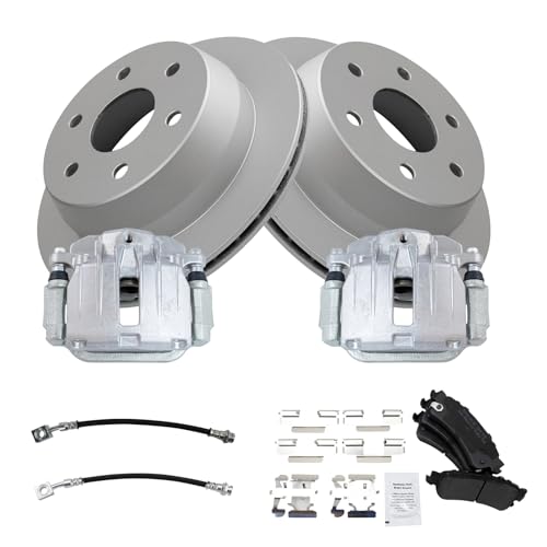 Image of TRQ Rear Brake Pad and Rotor Set Semi Metallic Coated Rotors Calipers Compatible with 2000-2001 Chevrolet Tahoe GMC Yukon