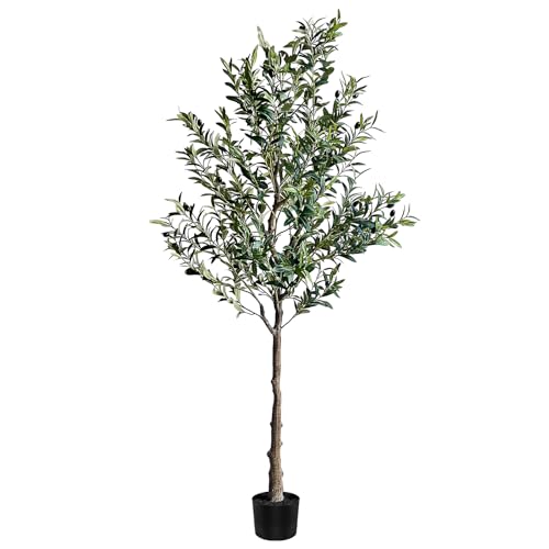 7FT Artificial Olive Tree for Indoor Decor Large Realistic Silk Olive Tree with Lush Branches & Olive Fruits Weighted Anti-Tip Base Low Maintenance for Home Office & Commercial Spaces