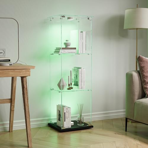 KOOPMAD Vitrina de cristal con 1 puerta y luz...