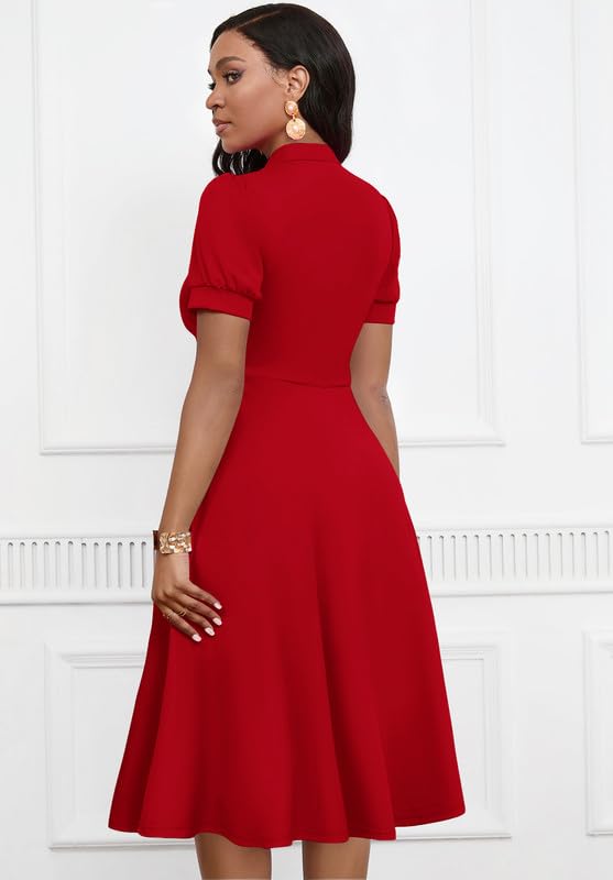 Womens Short Puff Sleeve V Neck Casual Semi-Formal Cocktail Party A-Line Dress4