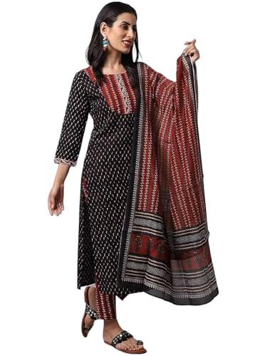 Image of Tee Projekt Women's Cotton Blend Straight Kurta Pant with Dupatta Set ll Round Neck Kurta ll Kurta Set for Women