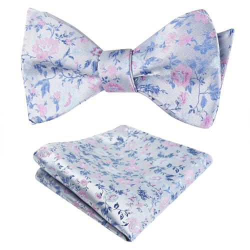 Image of Alizeal Mens 2pcs Floral Pattern Bow Tie Set | Self-tied Pocket Square Colorful Perfect for Weddings Proms Business