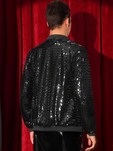 Lars Amadeus Sequin Varsity Jackets for Men's Zipper Festival Disco Sparkly Shiny Baseball Bomber Jacket3