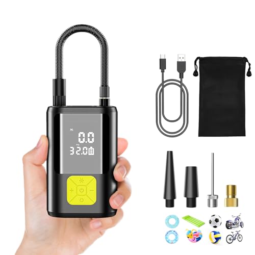 Mini bomba de aire eléctrica de 150 PSI con batería de 6000 mAh, compresor de aire portátil inalámbrico con pantalla grande y luz de emergencia, compresor de aire eléctrico portátil para coche, moto