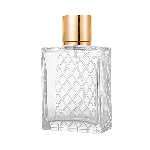 Enslz 100ml/3.4Oz Clear Glass Fine Mist Atomizer,Portable Square Refillable Empty Perfum Spray Bottle Travel Atomizer Bottle Gold Cap4