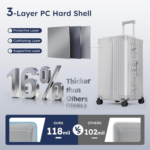 Image of ALPHA CAMP Trunk Luggage 26 Inch with Aluminum Frame Zipperless Suitcase | Checked Thickened 3-Layer PC Hardshell Luggage with TSA Lock,Charging Port,Cup Holder and Spinner Wheels for Holiday Travel