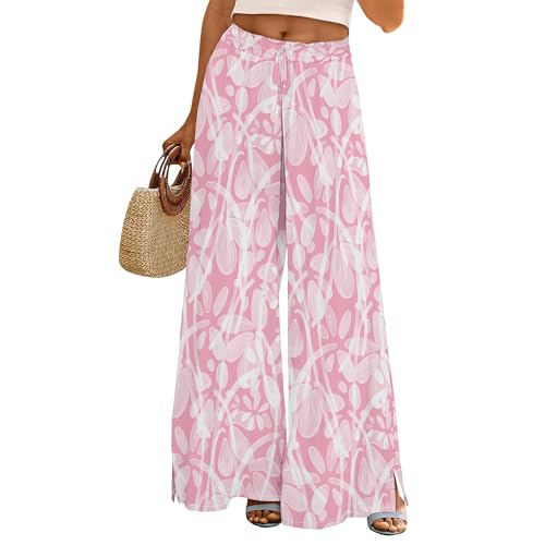 Beach Vacation Wide Leg Palazzo Pants for Women Boho Floral 2026 Summer Beach Culottes Flowy Casual Lounge Trousers for Vacation