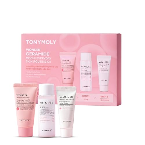 Image of TONYMOLY Wonder Ceramide Mochi Everyday Skin Routine Kit - 3-Piece Mini Korean Skincare Gift Set with Mask-to-Foam Cleanser, Milky Toner & Water Cream - Travel Size Barrier Repair Routine for Dry, Sensitive Skin