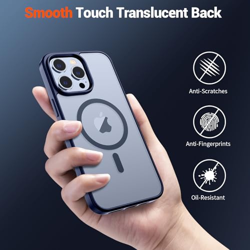 Image of SUPFINE Magnetic for iPhone 13 Pro Case (Compatible with MagSafe) (Military Grade Drop Protection) Slim Translucent Matte Shockproof with Anti-Fingerprint Phone Case,Navy Blue