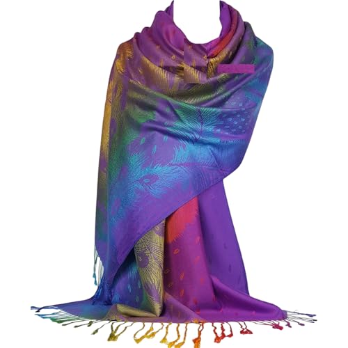 GFM Bufanda estilo pashmina, estampado de plumas Pao - Viola - (NPCKPASH-P34)