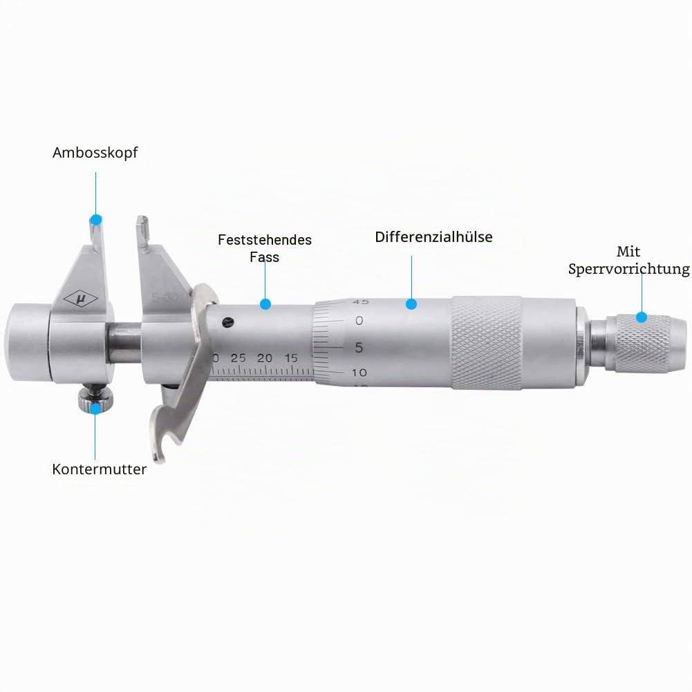 Innenmikrometer Set 5-30mm Metrischer Innendurchmesser Messschieber 0,01mm Genauigkeit mit Aufbewahrungsbox für Bohrungen und Lochmessung