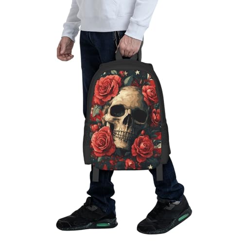 Image of Floral Skull Print Backpack For Men Women Lightweight Daypack For Daily Commutes Business Travel Hiking