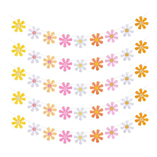 FSSTUD Lot de 50 guirlandes de Fleurs colorées en Papier avec Marguerites - Bannière de Fleurs en Papier - Bannière à Suspendre - Jolies décorations de Marguerites