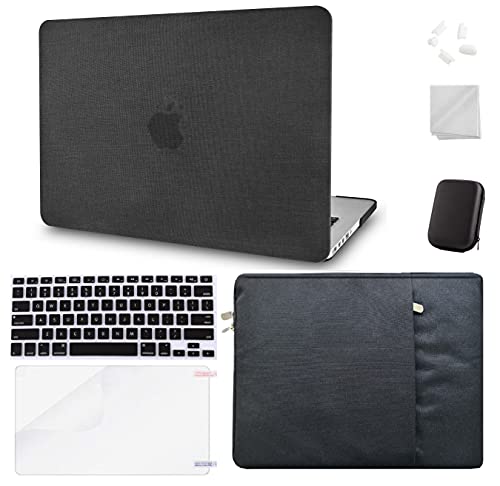 KECC Compatible with MacBook Pro 13'' Case 2019-2016 Touch Bar A2159 A1989 A1706 A1708 Plastic Hard Shell +Keyboard Cover+Sleeve+Screen Protector+Charging Bag+Dust Plug+Dust Cloth (Black Fabric)