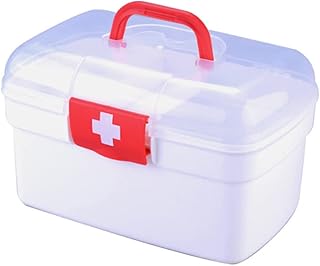 Storage Organizer - Medicine Box Plastic First Aid Box Empty - Family Emergency Kit Medication Storage Organizer with Handle Medicine Cabinet Storage Pill Case Durable Organizer Box Bins