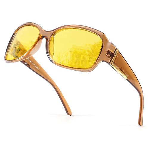 SIPHEW Women's Night Driving Glasses Polarized Anti Glare Night Vision Yellow Glasses Wrap Around for Nighttime/Foggy