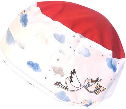 Surgical scrub cap. Operating theatre hat. Storks. Long hair.