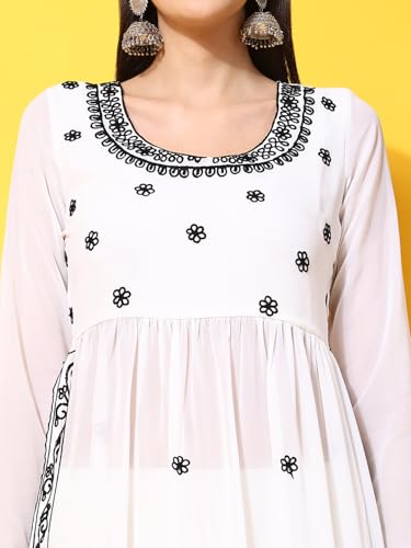 Image of PH POSHAKHUB Women A-Line Nyra Cut Kurta with Sharara in Georgette with Aari Work