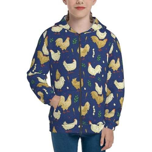 Cute Hens and Roosters Kids Pullover Hoodies Boys Zip Up Sweatshirts Girls Athletic Clothes with Pocket3