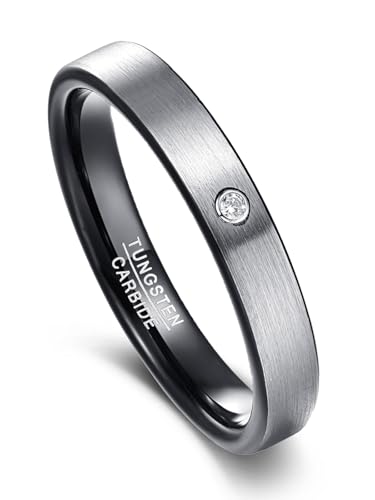 Vakki 4mm Paar Herren/Damen Ringe mit Zirkon Grau Wolfram Eheringe Verlobungsringe Versprechensringe Komfort Fit Größe 62(19.7)