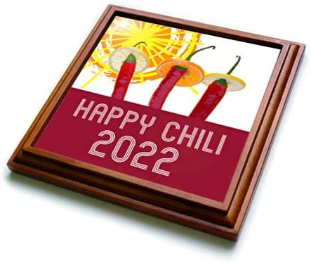 3dRose Three red chili peppers and hot sun. A text Happy Chili 2022 - Trivets (trv_353780_1)