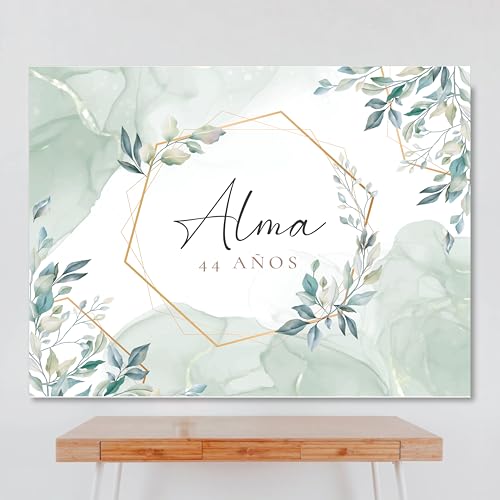 Cartel Feliz Cumpleaños, (Nombre y Edad Personalizable), Tamaño 100x80cm, Papel 180gr, Decoración de Fiestas, Verde Oliva