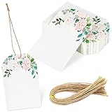 SallyFashion 40PCS Blank Gift Tags, 2 x 3 inch Flora Gift Tags with String for Baby Shower Birthday Wedding Bridal Shower DIY Party Favor Décor