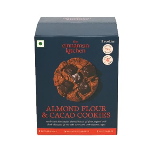 Image of The Cinnamon Kitchen Almond Flour & Cacao Cookies (Pack of 5) | As Seen On Shark Tank |100% Natural & Healthy | Gluten Free | 100% Organic | PCOS Friendly |Refined Sugar Free|ChocoChip Cookie| 175 g
