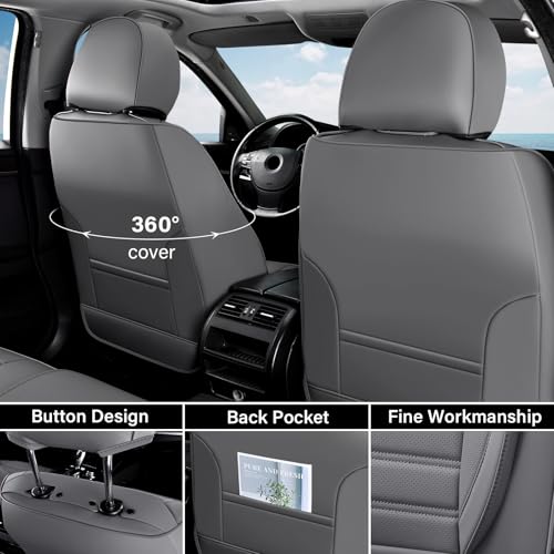 Image of Coverado Car Seat Covers Full Set, Gray Seat Covers for Cars, Automotive Seat Covers, Waterproof Nappa Leather Front Seats and Back Car Seat Protector, Universal Fit for Most Cars SUV Trucks