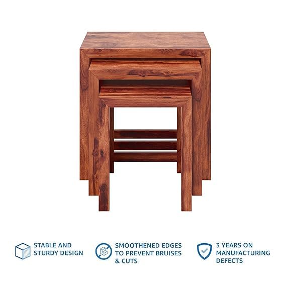 GAID WOOD Table Set - Sheesham Wood, Natural Finish - Versatile and Space-Saving Furniture Trio for Stylish Home Interiors for Functional Living Spaces 2