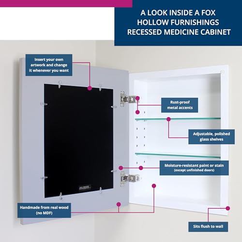 Image of 14x18 Concealed Picture Frame Medicine Cabinet without Mirror for Bathroom, Recessed in the Wall, Made in North America, Real Wood, NO MDF, Adjustable Shelves, Hidden, Light Gray