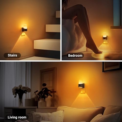 Image of JandCase Amber Night Lights Plug into Wall, Decorative Night Light with Dusk to Dawn Sensor, Adjustable Brightness, Amber Nightlight Plug in for Kids, Bathroom, Hallway, Bedroom, Stairway