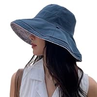 Lziizl Reversible Bucket Hat Women UV Sun Protection Wide Brim Fisherman Hat Summer Beach Travel Cap