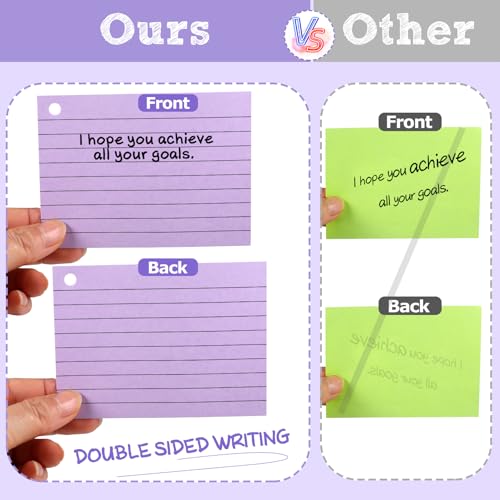 Siumir 600 Stücke Karteikarten, Doppelseitiger Druck, A7 Lernkarten, mit Krafteinband und Loseblattring, Sechsfarbige Linierte Karteikarte, geeignet für Büros & Wohnungen & Schulen (10,4 x 7,6 cm)