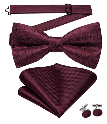 Image of Hi-Tie Bow Ties for Men Pre-Tied Pocket Square with Cufflinks Mens Bowtie Sets for Wedding Formal Party