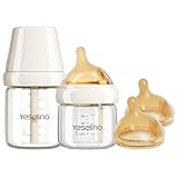 Natural Nursing Glass Baby Bottle - with Anti-Colic Vent System - BPA-Free, 3 oz and 5 oz with Slow Flow & Medium Flow Nipple, 0-6 Months, 2 Pack (Includes 4pcs Nipples)