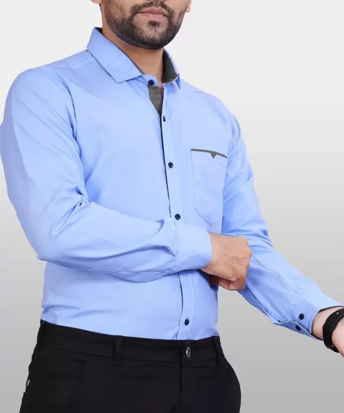 Image of CB-COLEBROOK Men's Regular Fit Solid Soft Touch Cotton Casual Shirt with Pocket Design with Spread Collar & Full Sleeves (Available in Plus Size)