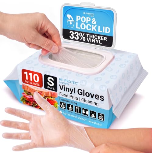 Keppi 110 Pack Clear Vinyl Gloves – Disposable Latex-BPA &amp; Powder-Free – Food Safe Plastic Gloves for Cooking Cleaning Food Prep Catering BBQ Baking &amp; Restaurant Use - (Small)