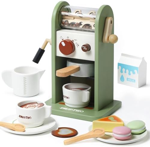 Amazon.com: Smartwo Kids Wooden Coffee Maker Toy,Coffee Machine Playset ...