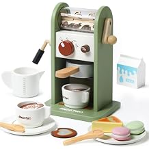 Kids Wooden Coffee Maker Toy,Coffee Machine Playset with Grinder,Play Coffee Making Routine,Stimulates Imaginative Pretend Play and Life Skills,Birthday Gift for Toddler Boy Girl,17pcs