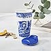 Spode Blue Italian 8oz Porcelain Travel Mug with Lid – Scenic Patterned Drinkware with Decorative Border - Portable Ceramic Coffee Cup for Brunch, Tea, On-the-Go Hot Beverage Moments