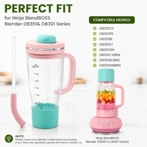 Image of 26oz Replacement Cup with Straw for Ninja BlendBoss Blender (Pink) | Personal Smoothie Tumbler Compatible with Ninja DB300, DB351 Blender Leakproof Lid, Detachable Straw Dishwasher Safe