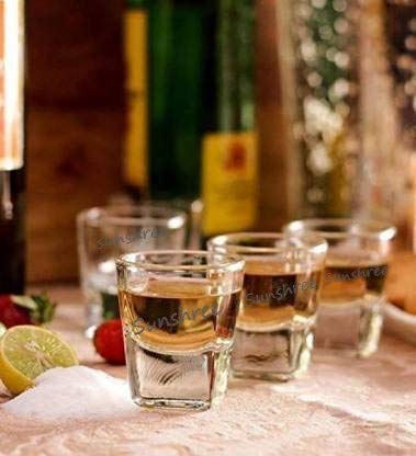 SUNSHREE Heavy Round Base Straight Vodka Tequila Shot Glasses, Crystal Glass Size-50 ML (Color-Transperent) Set of 6