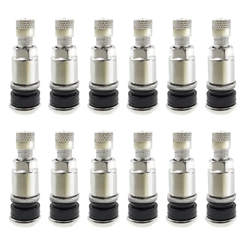 INNAL 12 Pièces Valves en Acier Inoxydable TR525 Argenté avec Capuchon de Poussière Valve Pneu Voiture Valve Tubeless Valves de Jante en Métal pour...