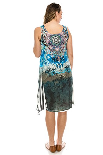 Jostar Women's Hit Diamond Side Tank Dress Sleeveless Sublimation Rhinestones X-Large Ivory Abstract #TOP1