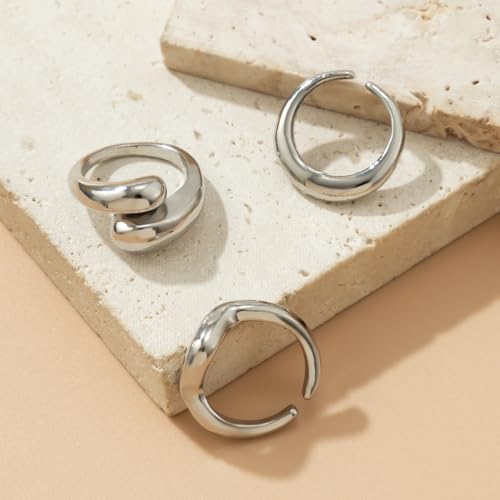 Image of Shining Diva Fashion Stylish Trendy Finger Rings Set for Women & Girls | Chunky Minimal Statement Ring Combos Modern Elegant Jewellery Collection