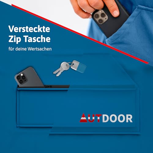 Foto von AUTDOOR® Mikrofaser Badeponcho Damen & Herren - nachhaltig aus 100% recycelten PET-Flaschen - Handtuch als Umziehhilfe für Strand und Wassersport - schnelltrocknend & kompakt (Blau, Medium)